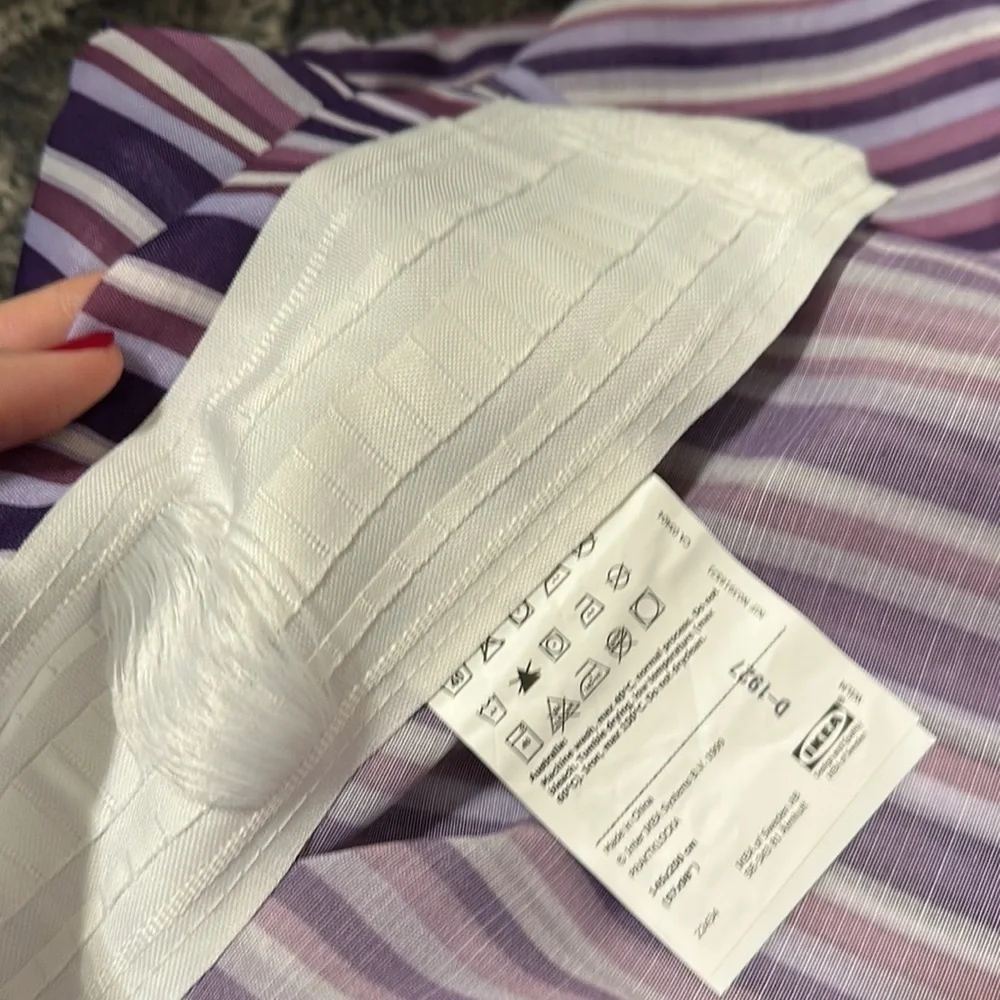 💜🤍💜IKEA purple pinstriped curtain panels 57” x 98” (set of two) Praktklocka